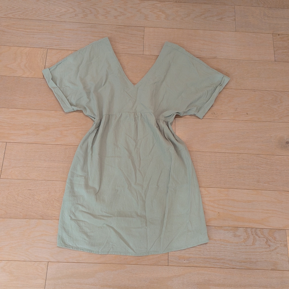 Sage Green V-Neck Mini Dress